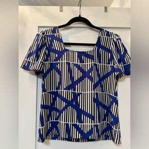 1980s Vintage Sasson Geometric Puffed Sleeve Blouse